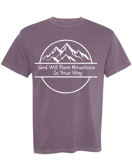 God Will Place Mountains Adult Tee (White Logo)