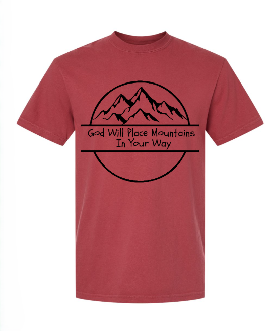 God Will Place Mountains Adult Tee (Black Logo)