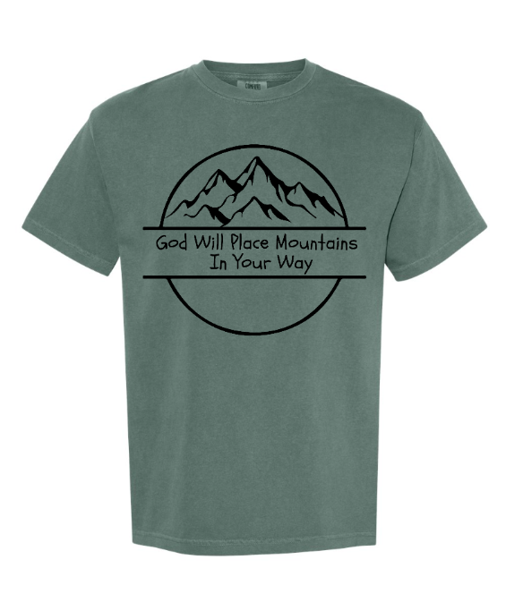 God Will Place Mountains Adult Tee (Black Logo)