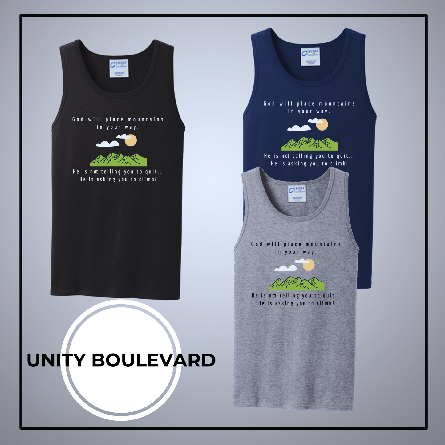 Unity Boulevard God will place mountains Men's Graphic Tank